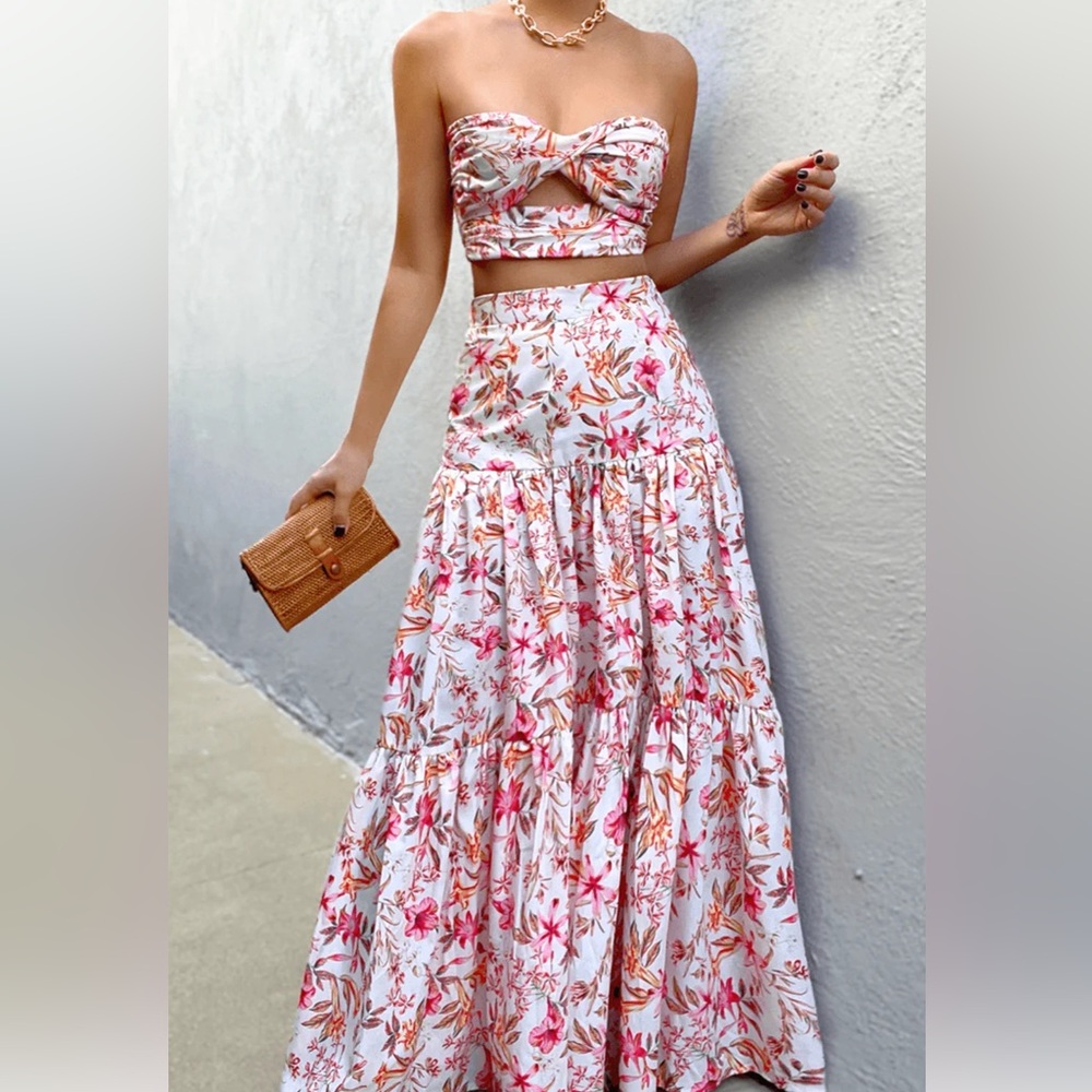 Floral Maxi Skirt & Crop Top Set